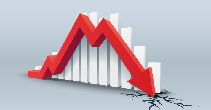 Red,Arrow,Crashes,Through,The,Ground,,Falling,Bars,,Vector,Illustration.