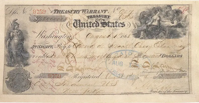 Cheque utilizado pelo governo dos Estados Unidos para a compra do Alasca