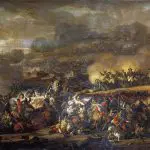 Quadro de Vladimir Moshkov, que retrata a Batalha das Nações. perdida por Napoleão Bonaparte