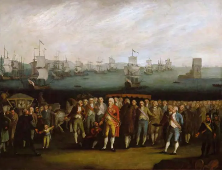 O acordo secreto em Londres culminou na transferência da Corte Portuguesa para o Brasil; na imagem (autor desconhecido), é retratado o embarque da família real portuguesa | Foto: Reprodução/Wikimedia Commons