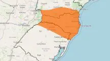 Área da Região Sul do Brasil sob o alerta laranja do Inmet