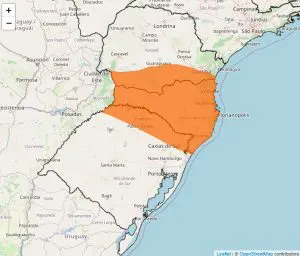 Área da Região Sul do Brasil sob o alerta laranja do Inmet