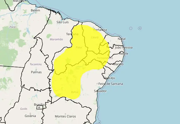 Regiões do sertão nordestino que serão atingidas pela baixa umidade | Foto: Reprodução/Inmet
