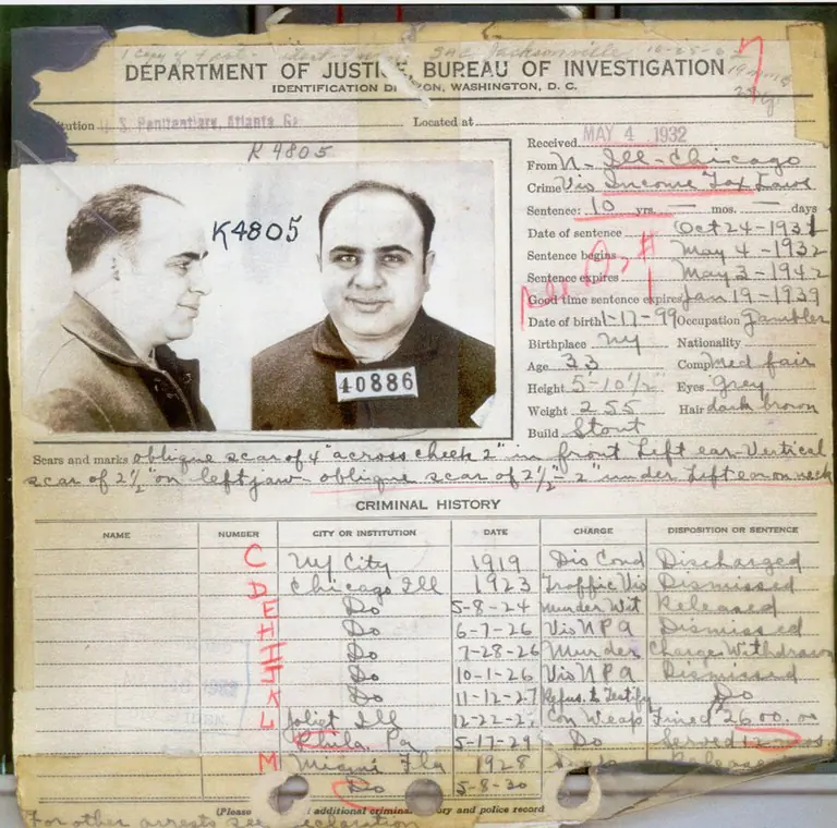 Ficha criminal de Al Capone