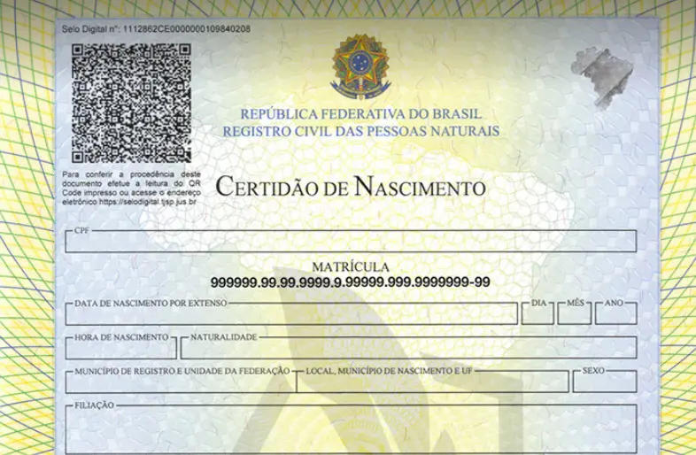 Certidão de Nascimento ilustrativa, em alusão à matéria da mudança dos documentos no Brasil