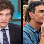 À esquerda, presidente da Argentina, Javier Milei; à direita, presidente da Espanha, Pedro Sánchez