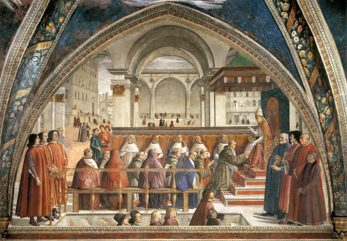 A Confirmação da Regra Franciscana, por Domenico Ghirlandaio (1449-1494), Capella Sassetti, Florença