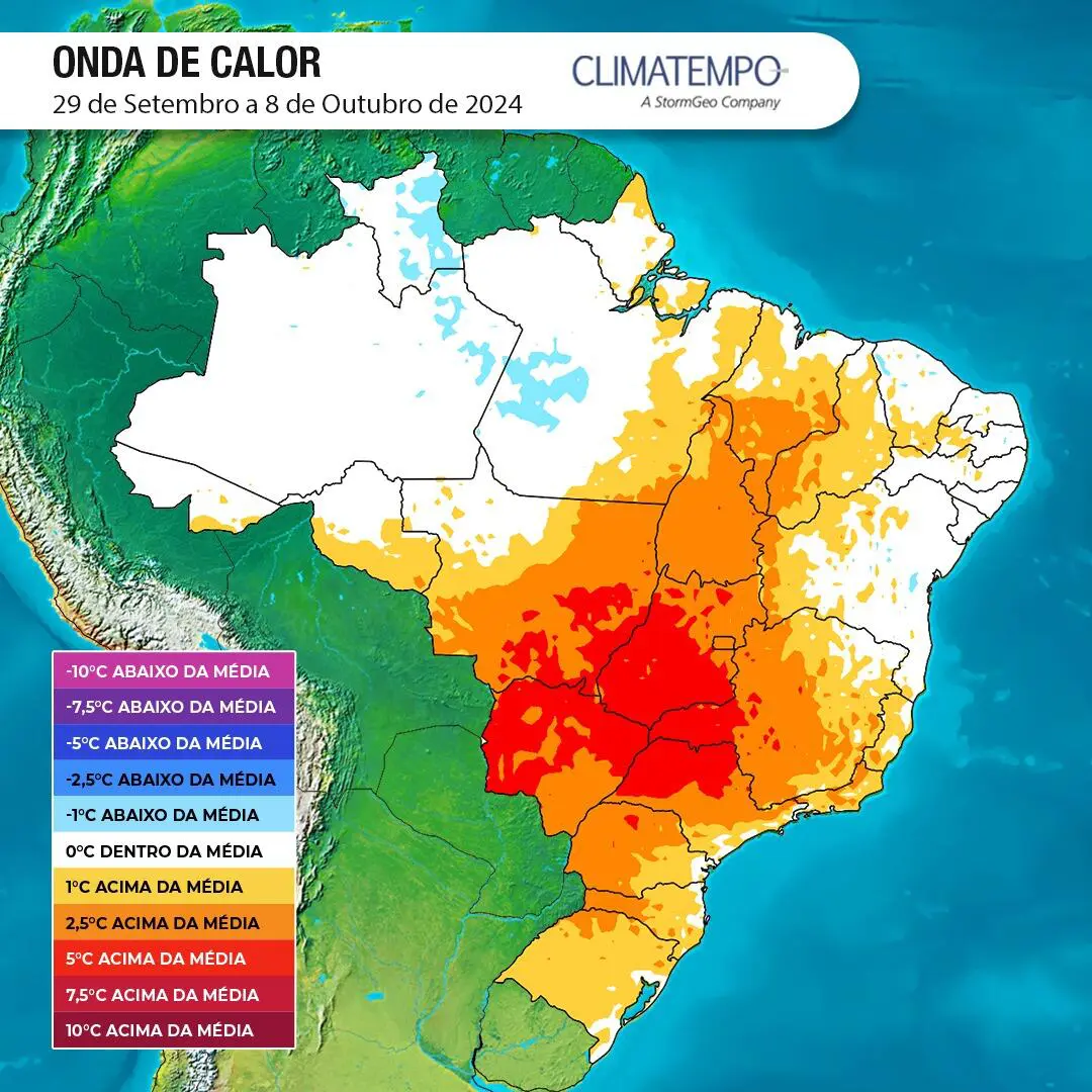 A oitava onda de calor deve durar até 8 de outubro, de modo a elevar as temperaturas muito acima da média em várias áreas | Foto: Divulgação/Climatempo