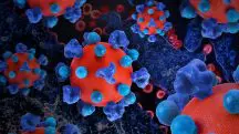 Arte criativa com impressões 3D coloridas de partículas do vírus HIV