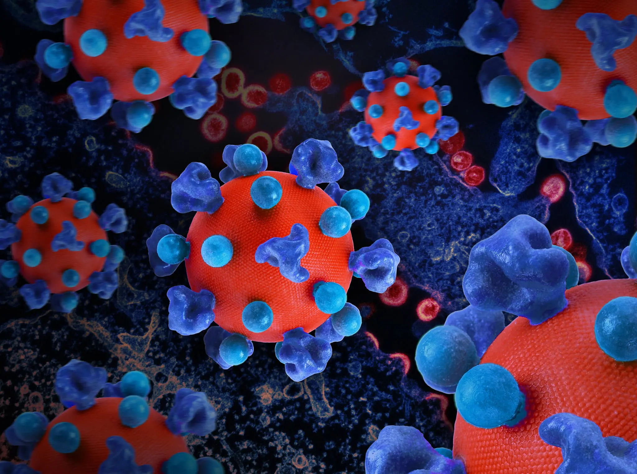 Arte criativa com impressões 3D coloridas de partículas do vírus HIV