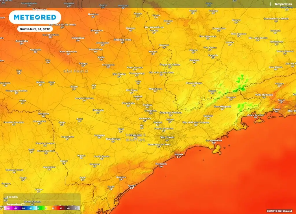 Mapa temperaturas em SP