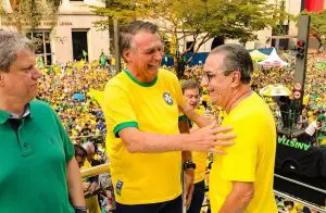 Pastor Silas Malafaia, ex-presidente Jair Bolsonaro e governador de São Paulo, Tarcísio de Freitas, em ato do 7 de setembro