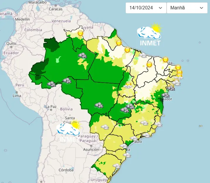 Durante a manhã, as nuvens virão parcialmente carregadas e provocarão chuviscos em Cuiabá, Goiânia e Brasília | Foto: Divulgação/Inmet
