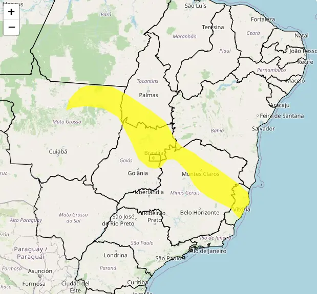 Outros Estados e regiões estão em alerta amarelo, de perigo potencial, o que indica um grau de severidade mais baixo | Foto: Divulgação/Inmet