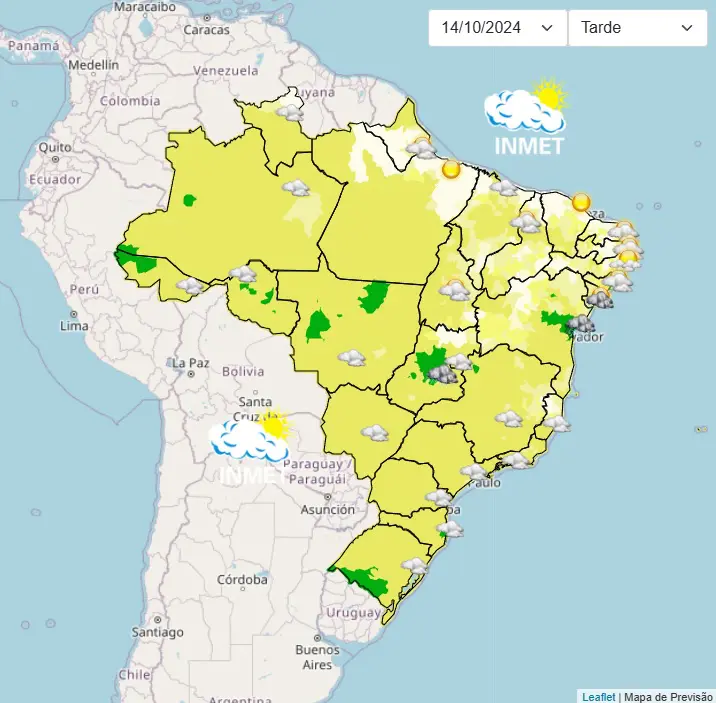 O Sul repetirá no período vespertino as condições registradas no período matutino. Em outras palavras, o céu estará encoberto por nuvens em Porto Alegre, Florianópolis e Curitiba | Foto: Divulgação/Inmet