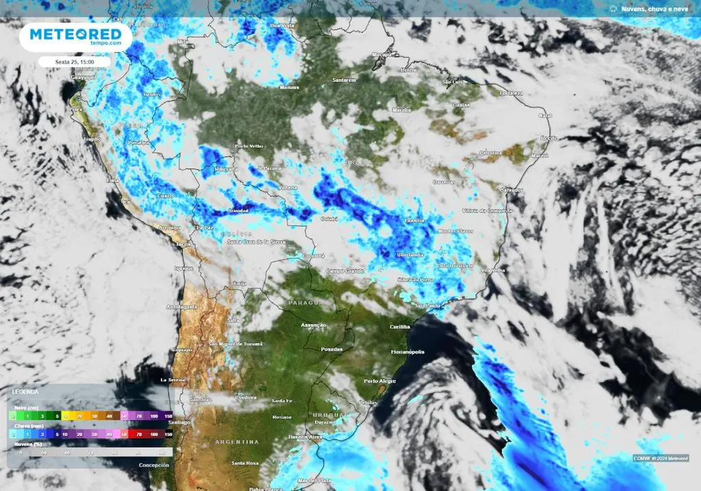 A partir da sexta-feira, haverá a atuação de uma frente fria, associada a um ciclone extratropical que se formou na Região Sul | Foto: Divulgação/Meteored