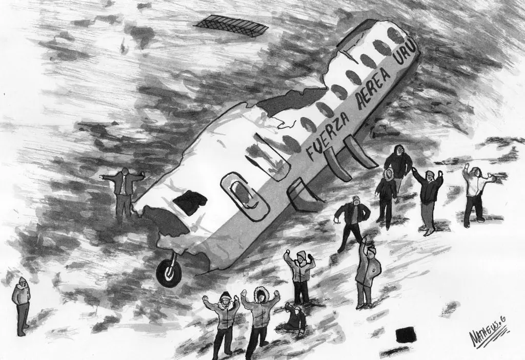 Representação do acidente aéreo na Cordilheira dos Andes em 1972