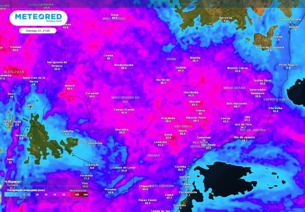 Já na quarta-feira, a instabilidade atmosférica se intensifica e deve promover tempestades mais abrangentes | Foto: Divulgação/Meteored