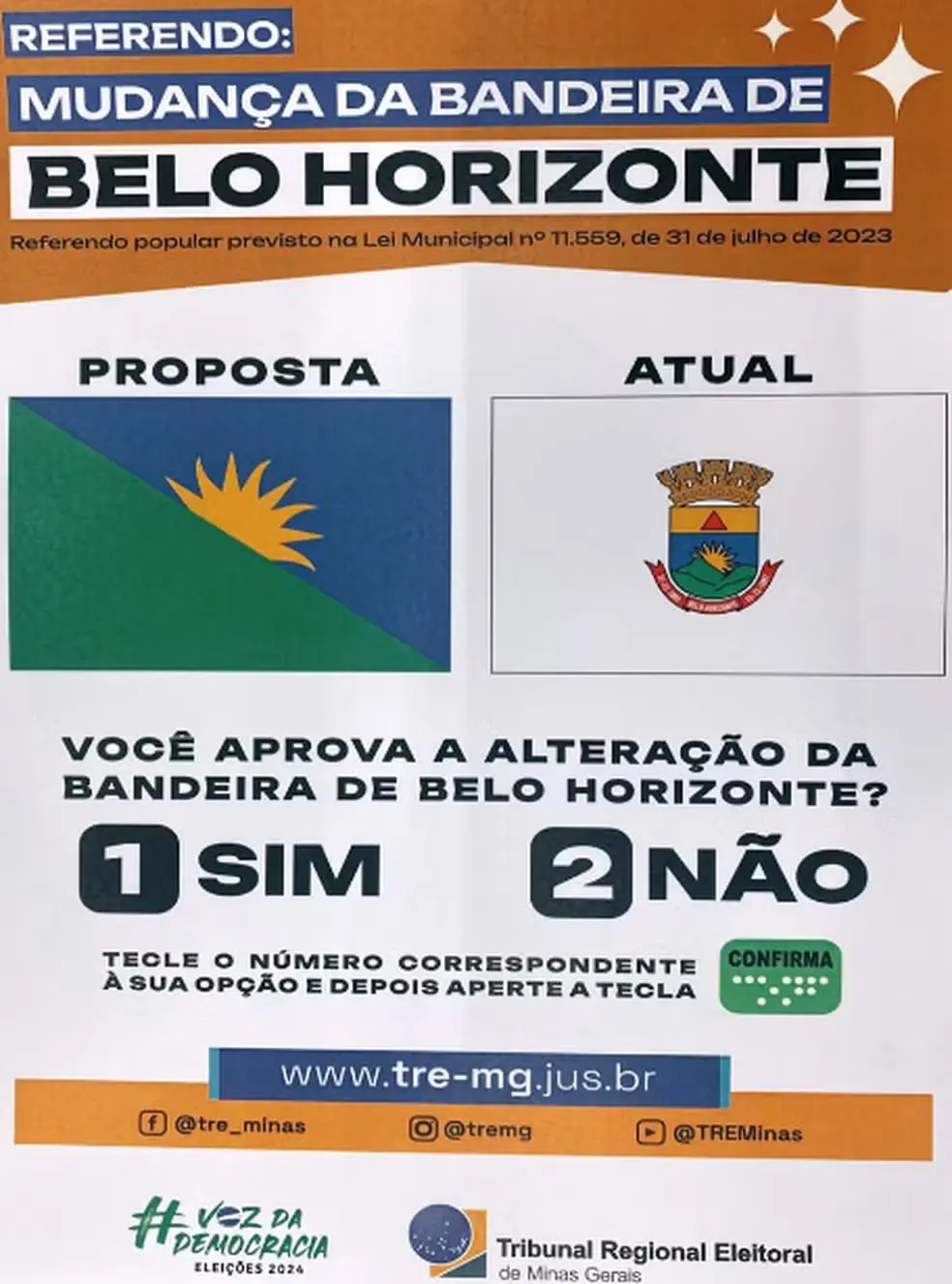 Opções de bandeiras que ficaram expostas próximas durante votação | Foto: Divulgação/Prefeitura de Belo Horizonte