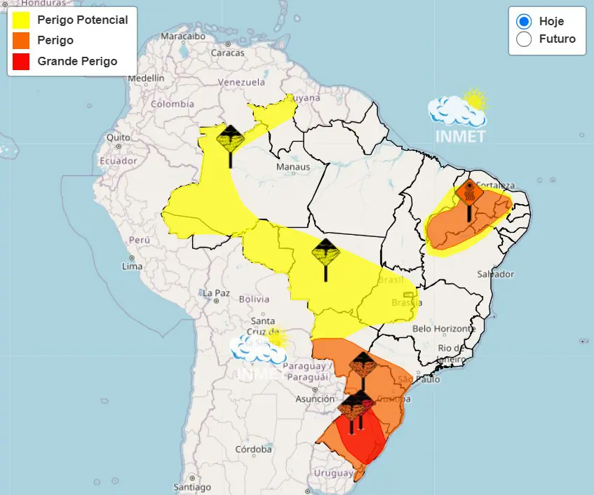 Alerta vermelho: Inmet prevê grande perigo de tempestade