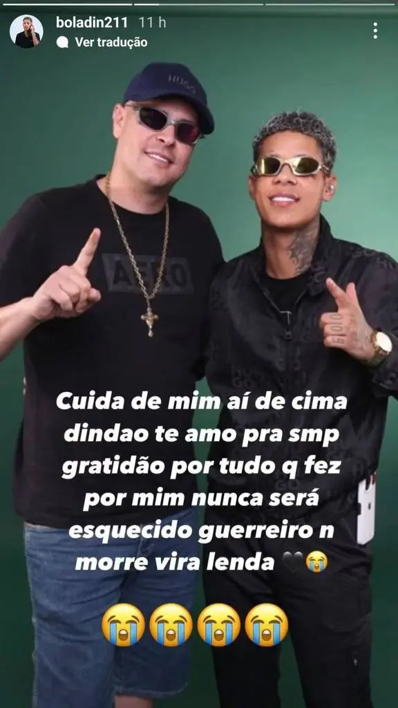 Mensagem do cantor Boladin 211 em seu canal no Instagram: 'Cuida de mim aí de cima' | Foto: Reprodução/Instagram