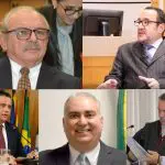 Desembargadores afastados pela Justiça: (acima) Sideni Pimentel e Vladimir Abreu; (abaixo) Alexandre Bastos, Sérgio Fernandes e Marcos Brito | Foto: Reprodução: redes sociais