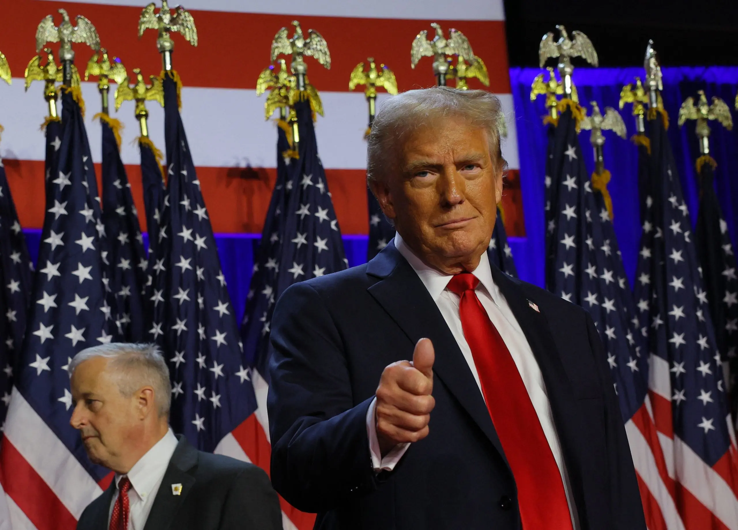 Donald Trump, em seu comício, no Centro de Convenções do Condado de Palm Beach, em West Palm Beach, Flórida, EUA, em 6 de novembro de 2024 | Foto: Reuters/Brian Snyder