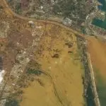 O Operador Terrestre Operacional (OLI) do satélite Landsat 8, da Nasa, captou imagens que mostram as inundações generalizadas em terras urbanas e agrícolas dentro e ao redor da cidade costeira de Valência, na Espanha | Foto: Divulgação/Nasa
