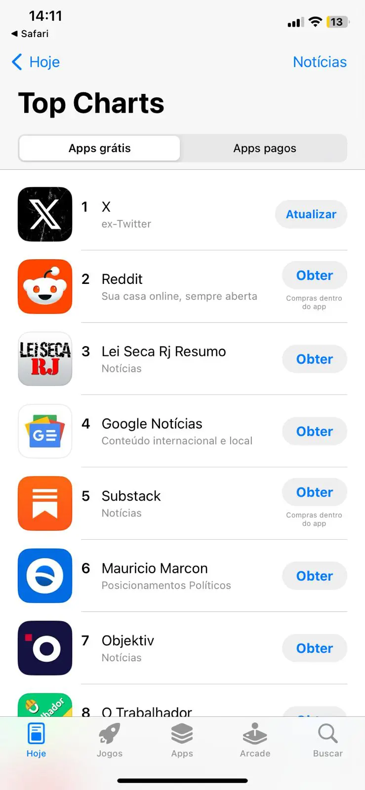 Às 14h11 deste domingo, 10, aplicativo liderava a categoria de notícias da App Store | Foto: Reprodução