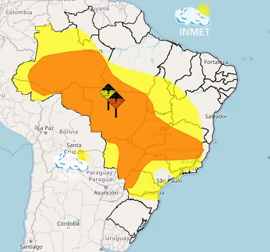 Mapa de alerta do Inmet