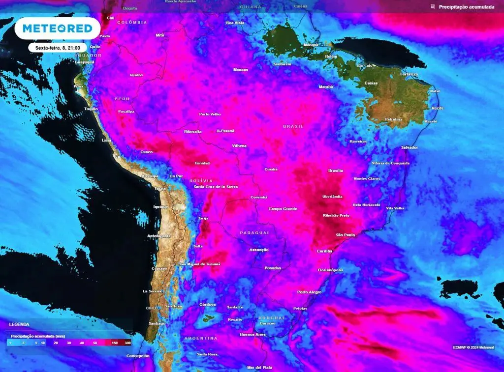Os episódios mais intensos devem ocorrer principalmente no período da tarde, com potencial para tempestades localizadas, conforme o site especializado Meteored | Foto: Divulgação/Meteored