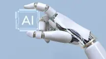 Uma mão de um robô, segurando as iniciais AI, em referência à inteligência artificial (IA)