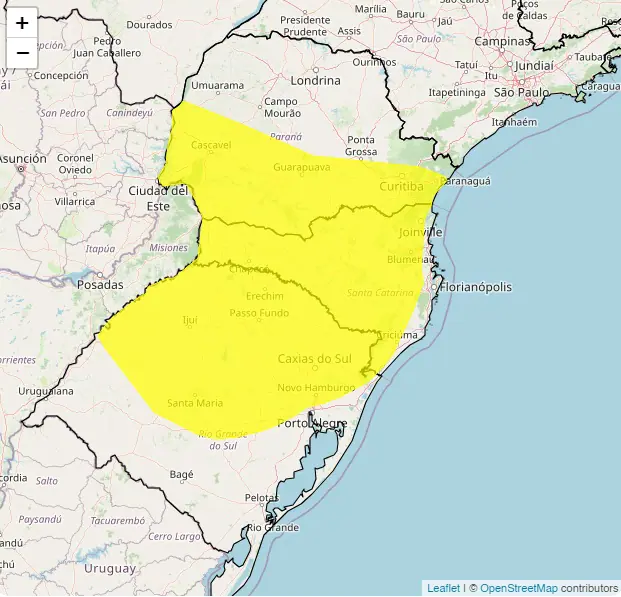 Áreas sob o alerta amarelo | Foto: Reprodução/Inmet