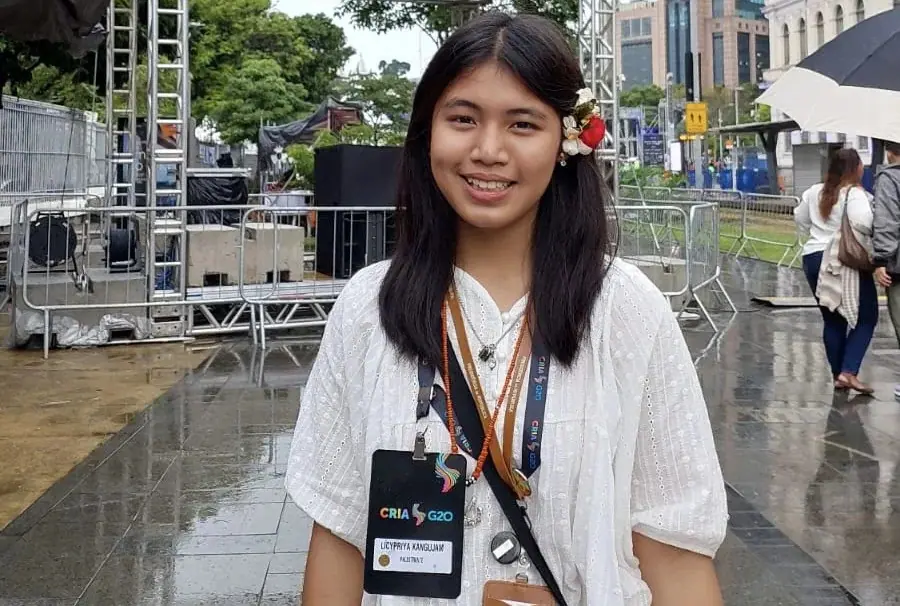 A ativista Licypriya Kangujam, do Timor Leste, durante o G20 | Foto: Reprodução/Redes sociais