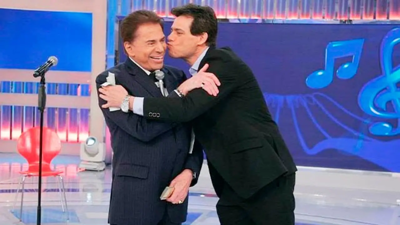 Foto de gravação com Silvio Santos e Celso Portiolli