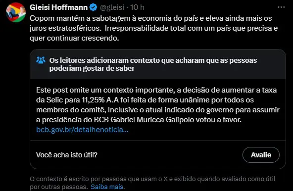 Print tuíte Gleisi