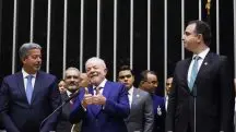 Arthur Lira, Luiz Inácio Lula da Silva e Rodrigo Pacheco, em alusão à matéria sobre liberação de emendas pelo governo federal