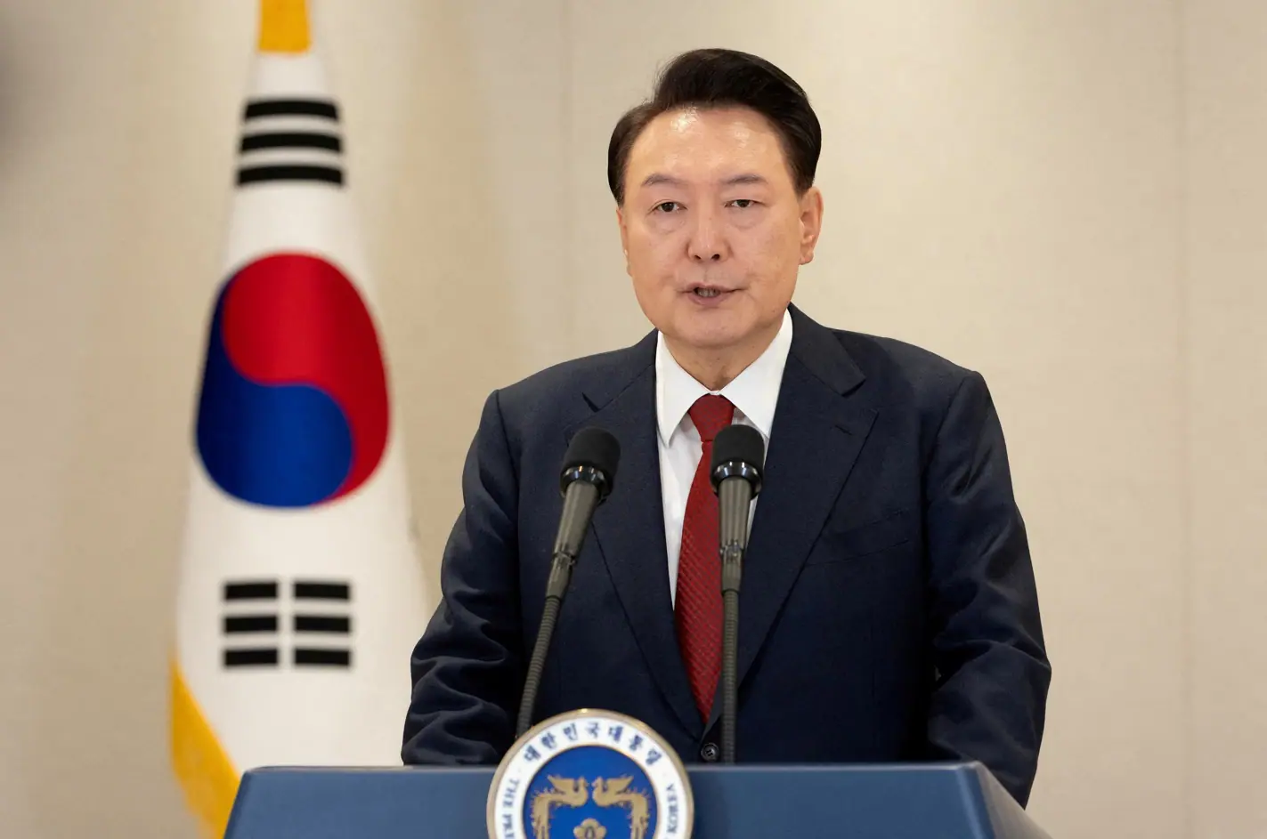 Yoon Suk Yeol profere um discurso à nação, no Gabinete Presidencial em Seul, Coreia do Sul, em 12 de dezembro de 2024 – Foto: Divulgação/Gabinete Presidencial/Reuters