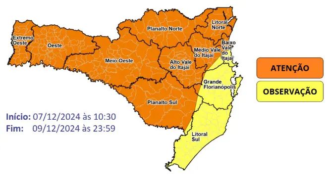Mapa meteorológico do Estado de Santa Catarina