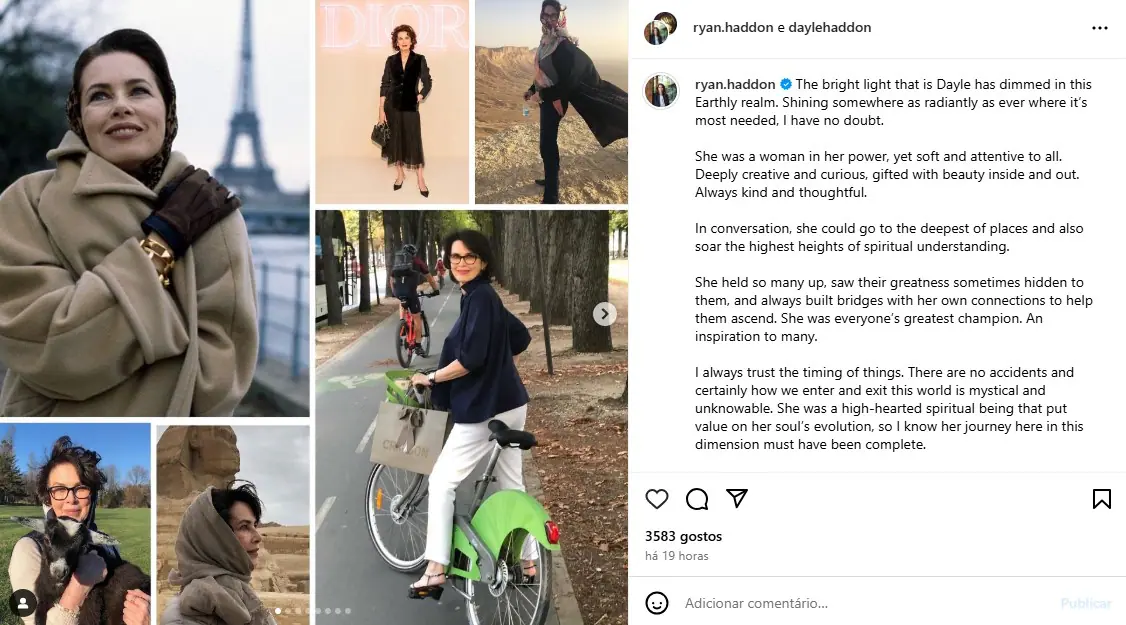 Ryan Haddon, filha da atriz, se referiu à mãe como ‘uma mulher com poder, mas suave e atenciosa com todos’ | Foto: Reprodução/Instagram