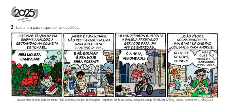 Questão dois da prova do vestibular | Foto: Reprodução/Unicamp