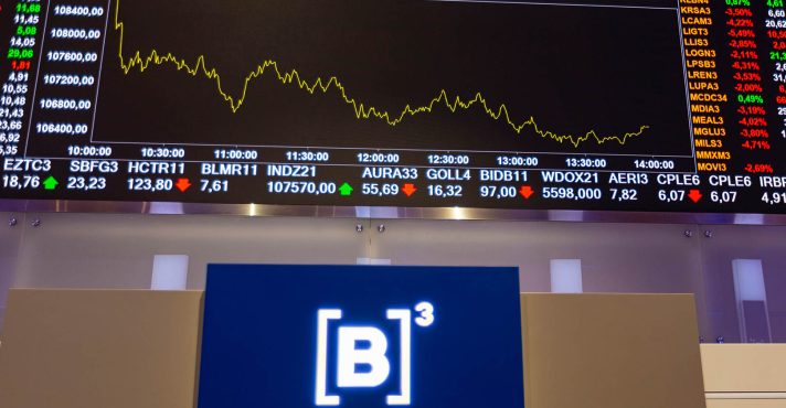 Painel com preços de ações no moderno centro de visitantes B3, da Bolsa de Valores de São Paulo, Brasil | Foto: Shutterstock