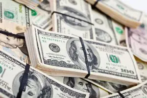 Maços de dólar, a moeda dos Estados Unidos