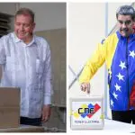 Edmundo González e Nicolás Maduro durante votação