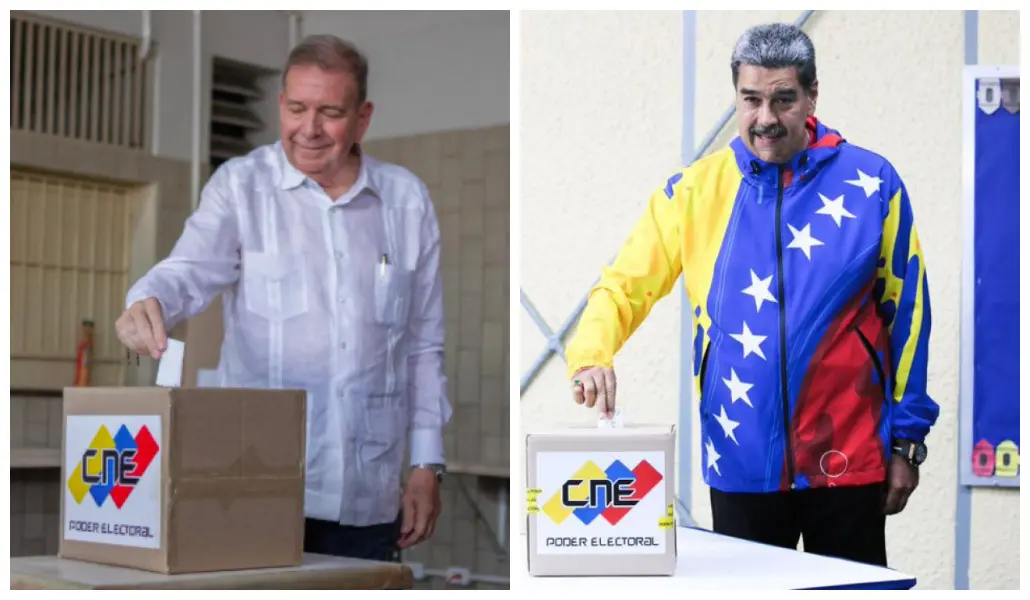 Edmundo González e Nicolás Maduro durante votação