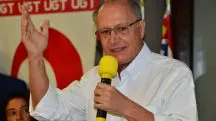 Geraldo Alckmin durante discurso em núcleo de sindicalistas em São Paulo: a culpa é da seca em 2024 | Foto: UGT/Divulgação