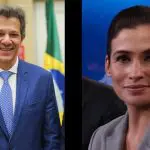 À esquerda, ministro Fernando Haddad; à direita, jornalista Renata Vasconcellos. Governo e imprensa citaram fake news ao informar sobre revogação da medida da Receita Federal que ampliava monitoramento do Pix