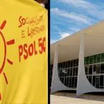 Bandeira do Psol e a fachada do STF