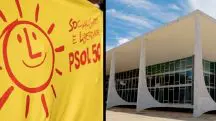 Bandeira do Psol e a fachada do STF