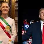 À esquerda, presidente do México, Claudia Sheinbaum; à direita, presidente dos EUA, Donald Trump